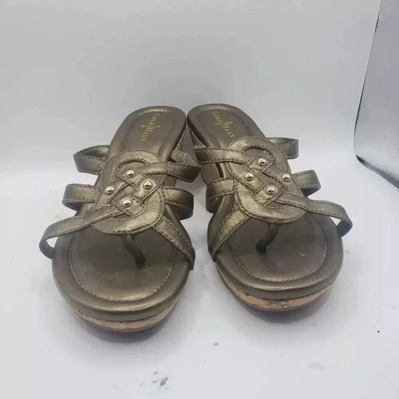 Cole Haan Women's Bronze & Jewel Studded Cork Wedge Sandal, Size 5.5 B D41646 - Picture 4 of 7